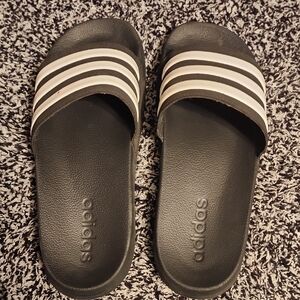 Adidas Black and White Striped Slides